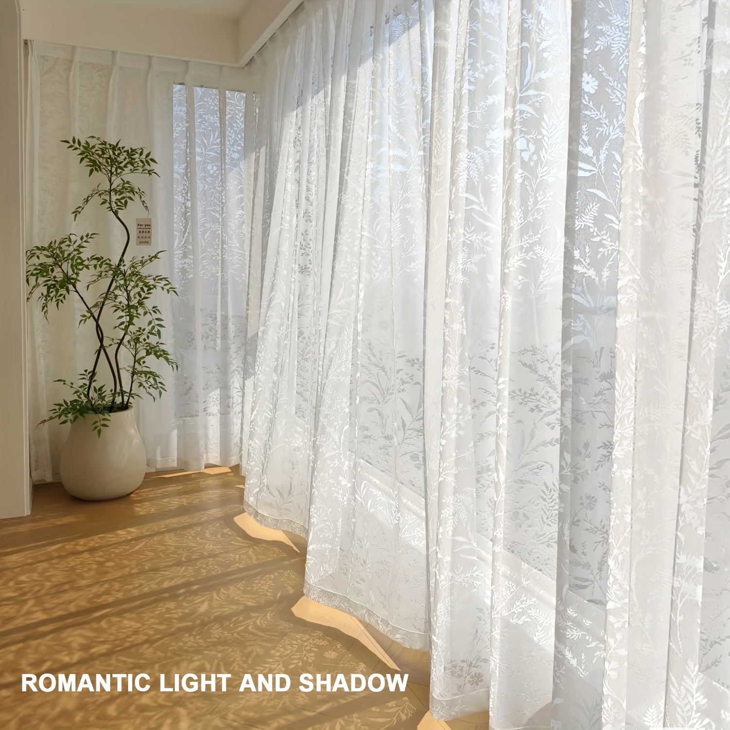 Image of 2pcs Cutout Semi-sheer Curtains For Bedroom Living Room Aesthetic Home Decor Hollow Leaf Jacquard Design Light Filtering Drapes 2pcss Curtain Panels