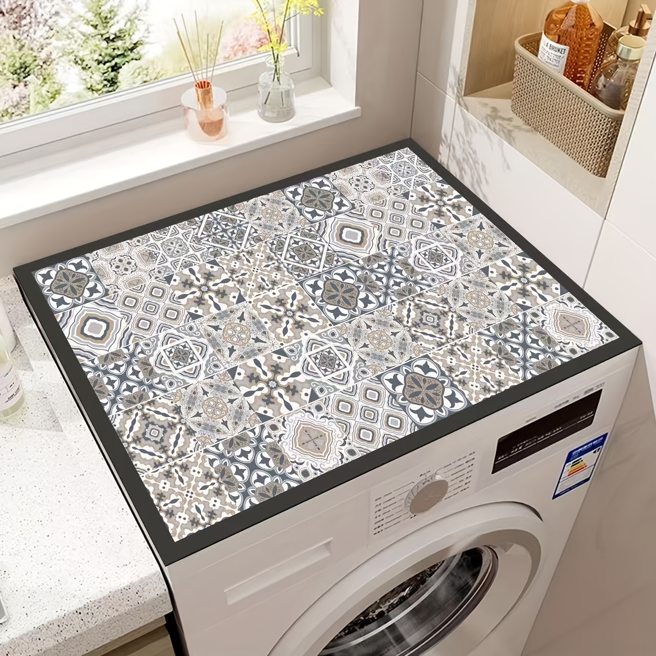 TEMU Housse de machine à laver mosaïque rétro , matériau durable en de , 23,62 pouces x 19,69 pouces, motif floral coloré, choix idéal pour la