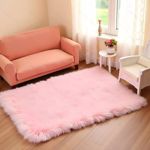 pinkfarbener quadratischer teppich, miniatur-flauschteppich, leichte puppenhausdeko für die maßstäbe 1/12