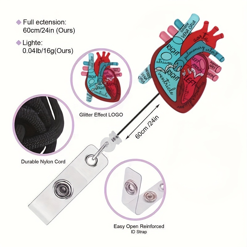 Anatomical Heart Diagram Retractable Badge Reel, Telemetry