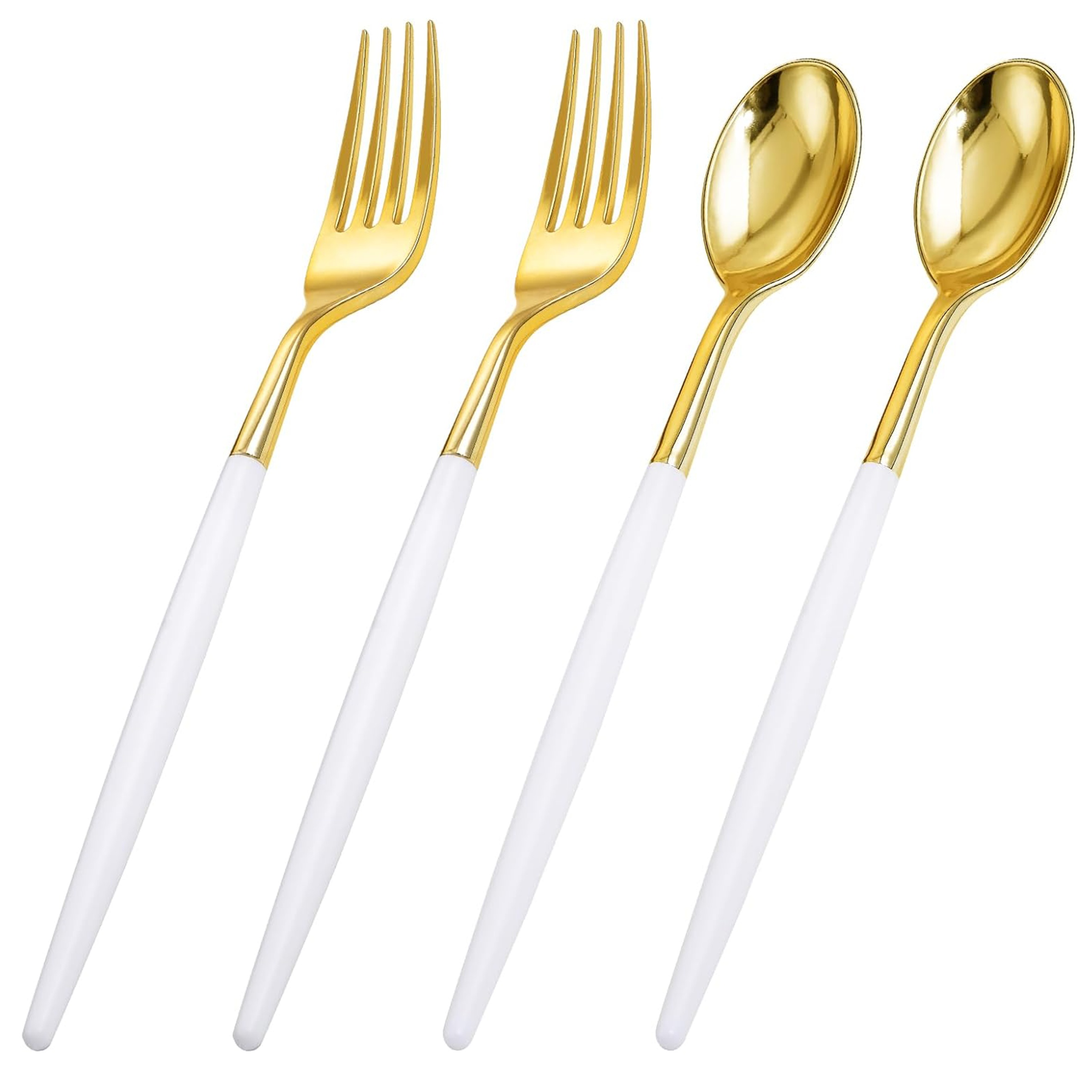 

120 Pcs Golden Plastic Silverware, Golden Plastic Cutlery With White Handle, Golden Disposable Dinnerware, Heavy Duty Golden Plastic Utensils Set Include 60 Forks, 60 Spoons For Dinner Wedding Party