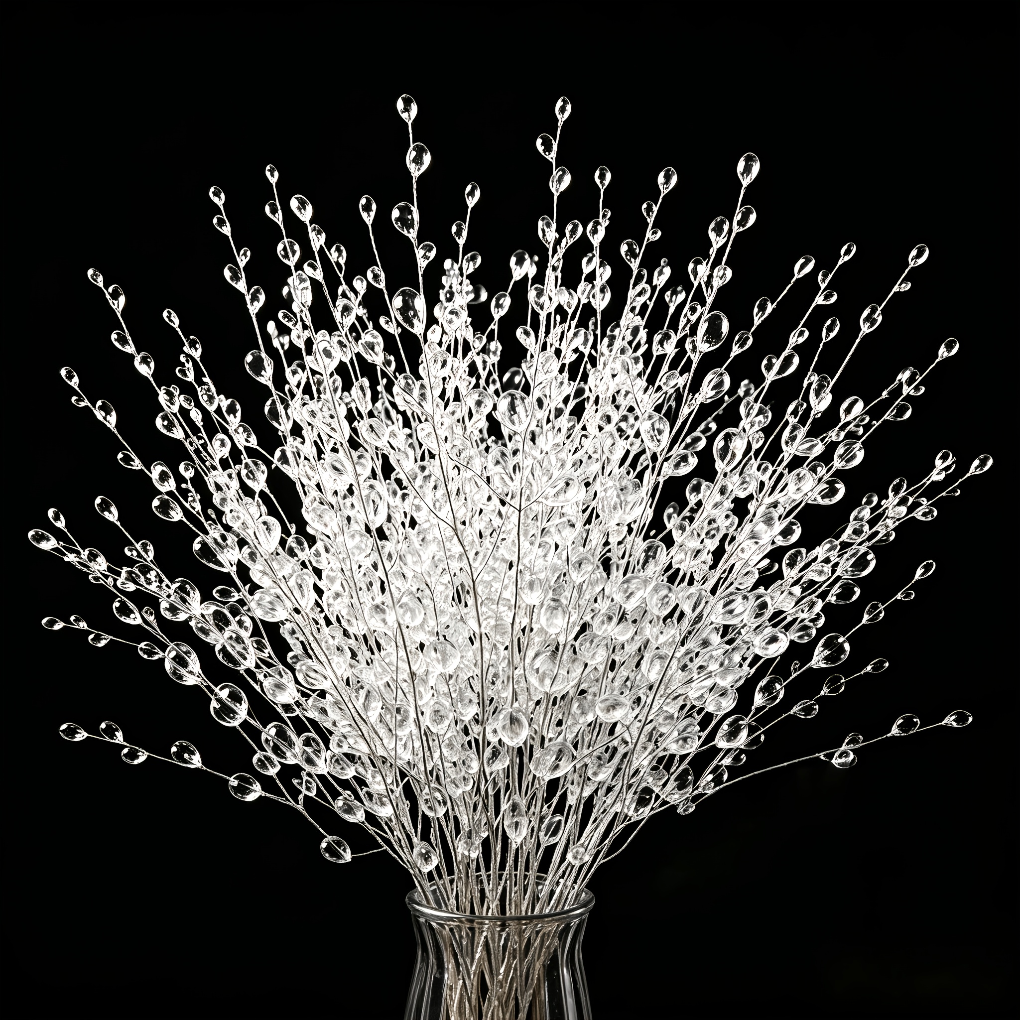 TEMU Christmas Crystal Branches, Transparent Bead Stem Decorations, 16pcs Artificial Crystal Beads And Flower Stems, Transparent Water Drop-shaped