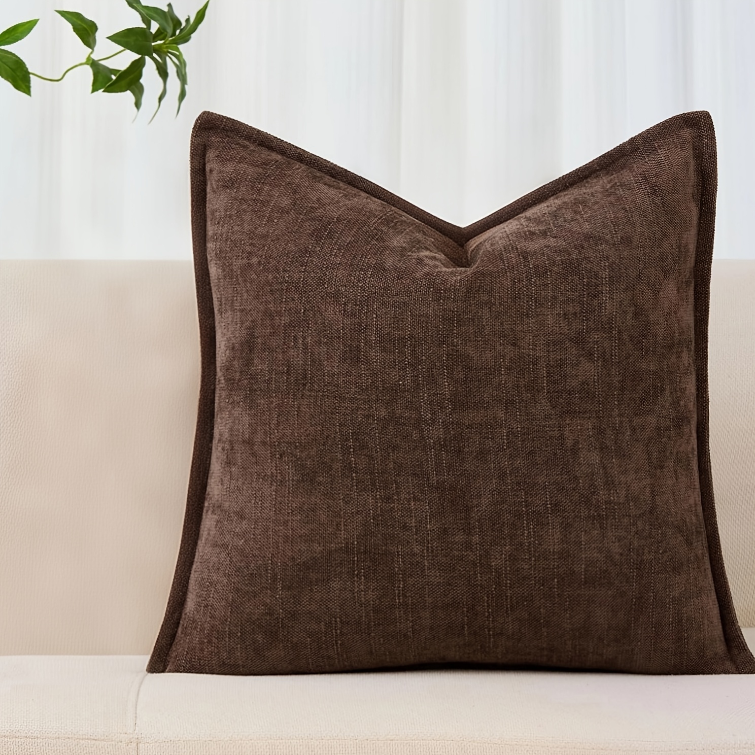 TEMU 1 taie d'oreiller texturée en chenille, avec taie d'oreiller décorative à bordure tendance, housse de coussin de style ferme moderne, décoration