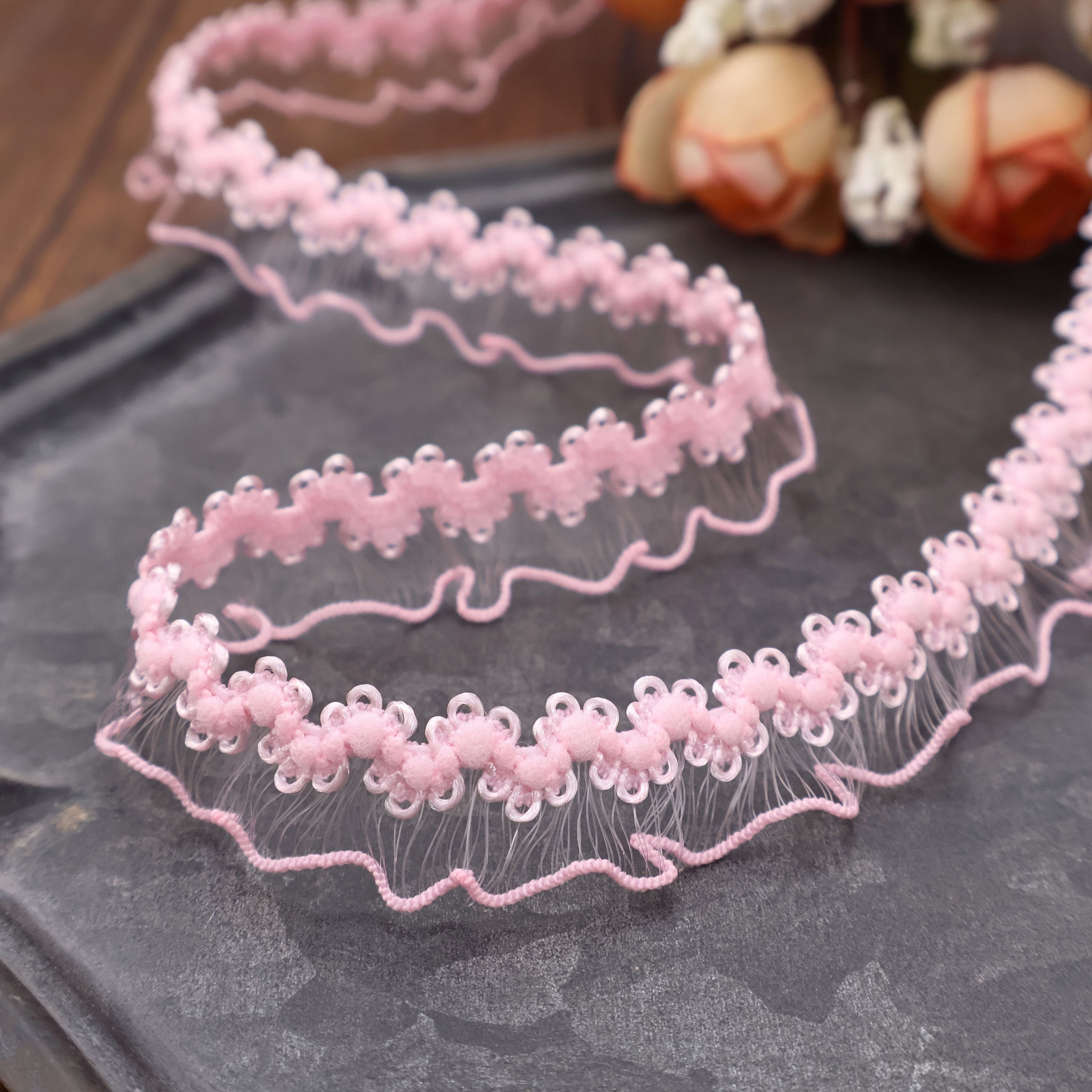 Elastic Ruffle Lace Trim 3 Yards 0.43inch Stretch Narrow Ruffle Edge Lace Ribbon