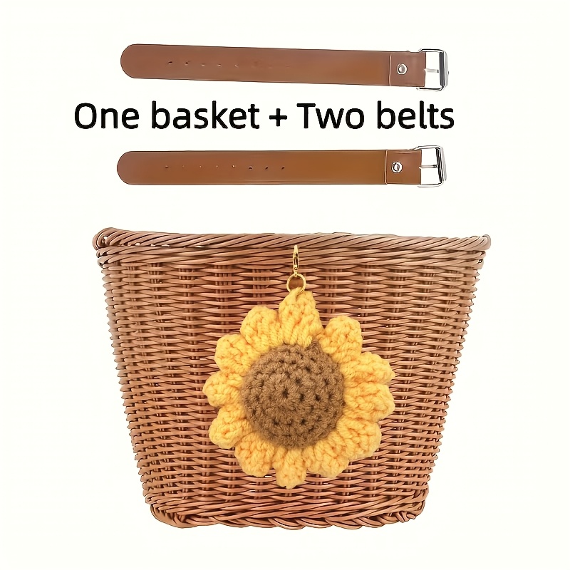 TEMU 1 Bicycle Plastic Front Basket With 1 Sunflower Pendant, Free Decorative Belt, Fixed And Light Commuting, Suitable For Bicycles/scooters/balance