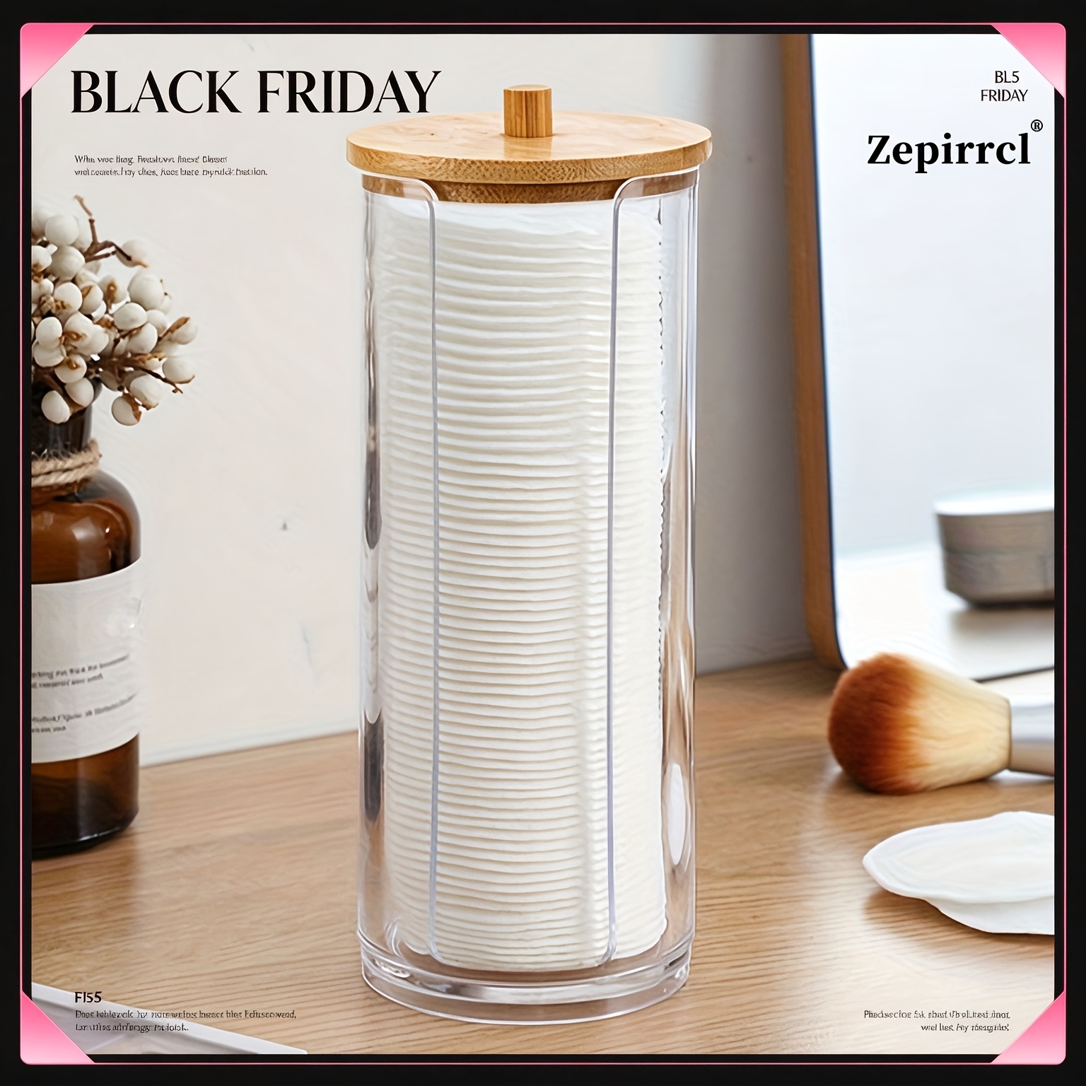 Image of Storage Box Round Transparent Makeup Pad Storage Box Makeup Pad And Storage Box Combination Set Acrylic Makeup Pad Storage Box With Bamboo Lid, Includes 70pcs Round Makeup Pads