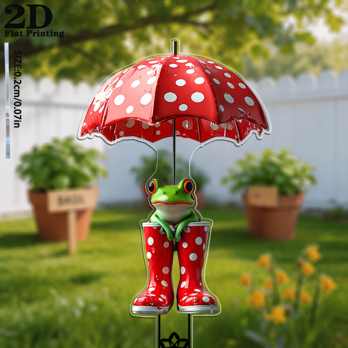 TEMU 2d Flat, [2d Flat] 1pc Red Polka Dot Frog Umbrella Garden Stake With Ground Spike Base - Plastic Outdoor Yard Decoration Suitable For Play