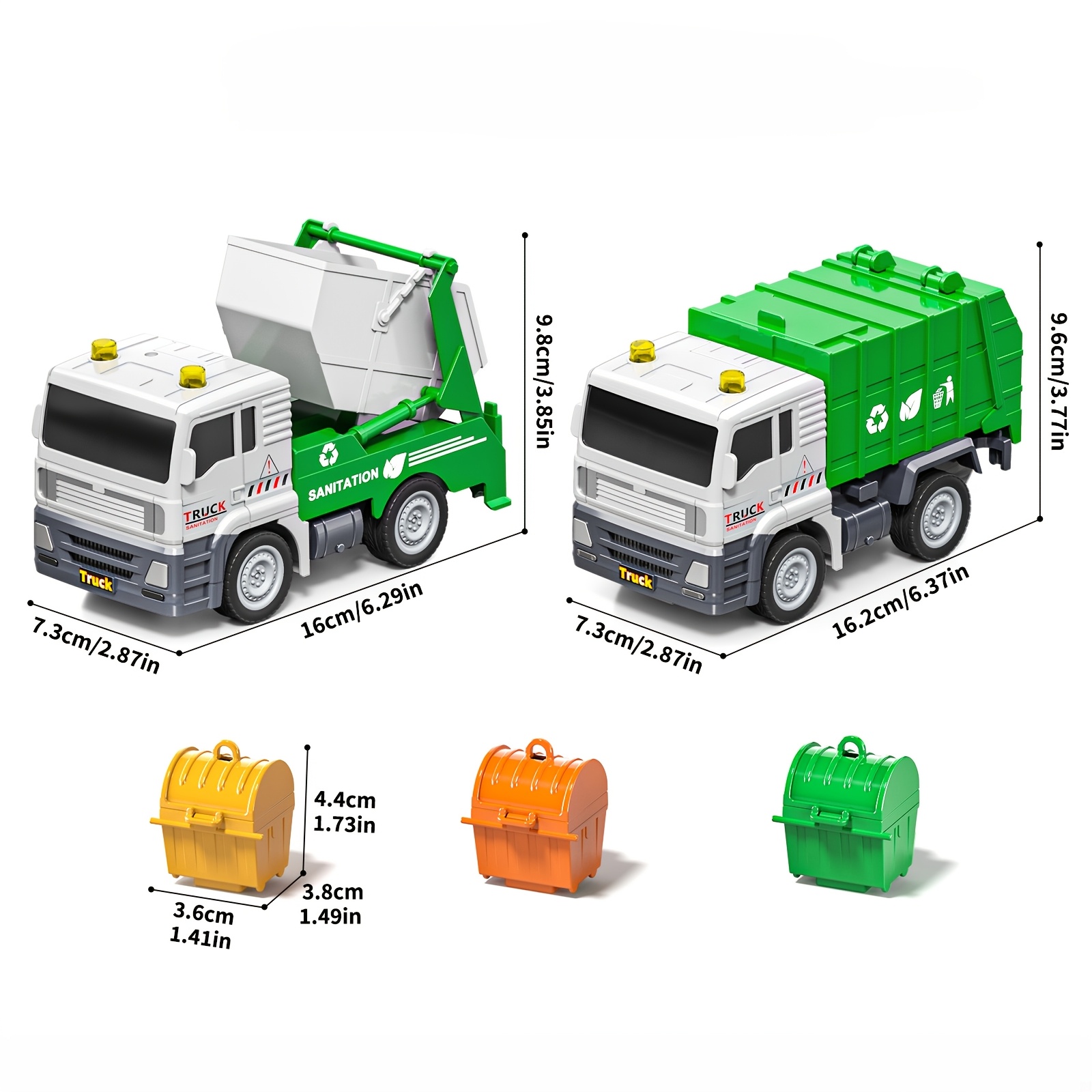 Image of Vehicle Toy Set, Includes 2 Large Trucks And 3 Trash Bins, A Simulated Garbage Collection Truck Toy, Suitable As A Birthday Or Holiday Gift For Children Aged 3 And Above