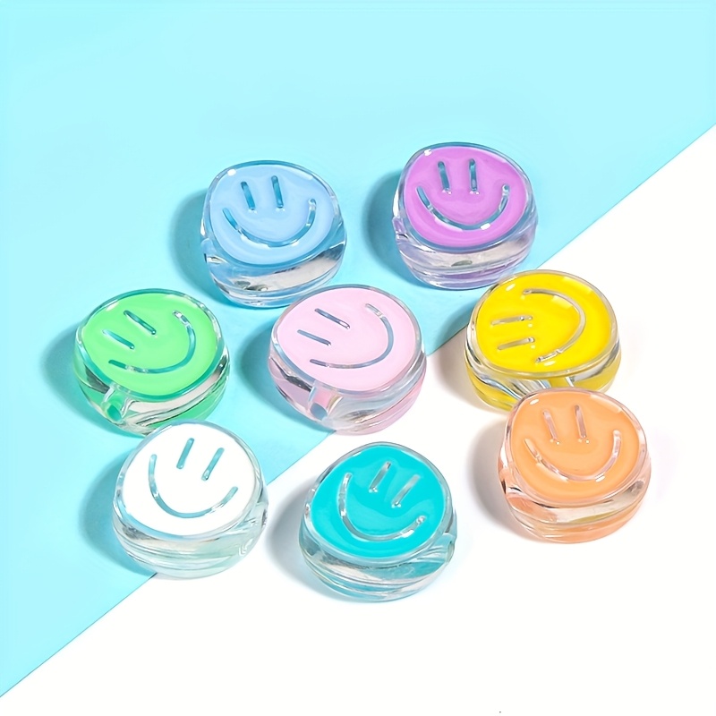 Image of 20pcs/10pcs Set Acrylic Transparent Mixed Bow Happy Face Egg Waffle Loose Beads Diy Hair Ties, Craft For Phone Chains And Jewelry Making Supplies, Festive Craft Supplies For Christmas & New Year Gift
