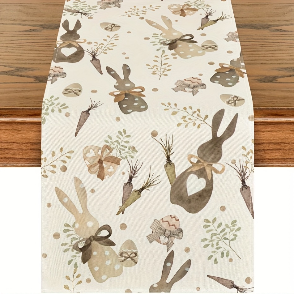 

Easter Themed Tablecloth, Polyester 100%, Woven Rectangular Table Cover, Spring/summer Decor With , Rabbit, Eucalyptus, Egg, Patterns, Ideal For Family Gatherings And Parties