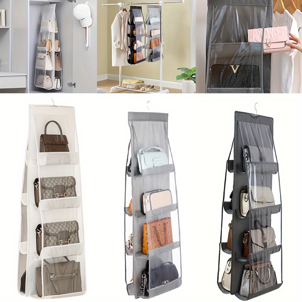 

1pc Hanging Bag Organizer, Space-saving Closet Storage, Dustproof Handbag Purse Holder, Hanging Design For Women's Fashion Accessories, In White, Black, And Grey, Non-woven Fabric, Hand Wash Only