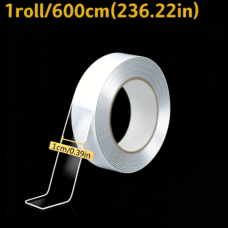 TEMU 1 Roll 19.69ft Total Length Heavy-duty Double-sided Tape 0.39in X 236.22in Transparent Clear Strong Adhesive, Suitable For Home Decoration, Wall