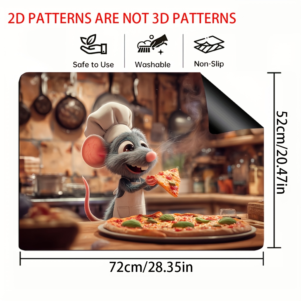 TEMU 1 pièce, Tapis de pour cuisinière à impression 2D à plat, Souris de dessin , Tapis de vaisselle pour cuisinières et machines à café, Tapis de