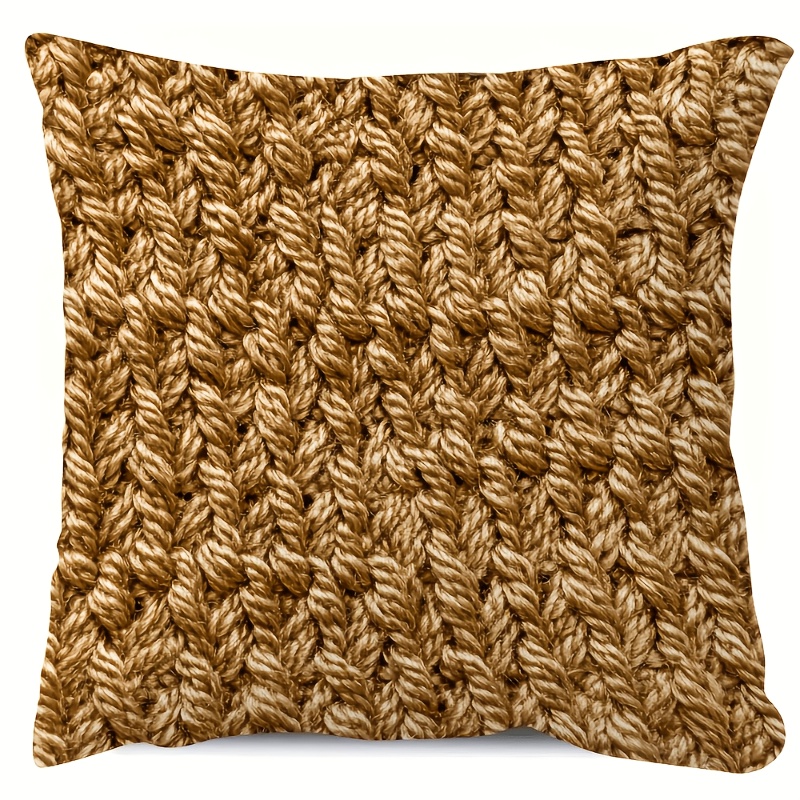 TEMU 1 Housse de coussin tendance en peluche courte dorée et jute - 45*45cm/18*18inch, taie d'oreiller décorative carrée en , impression simple face