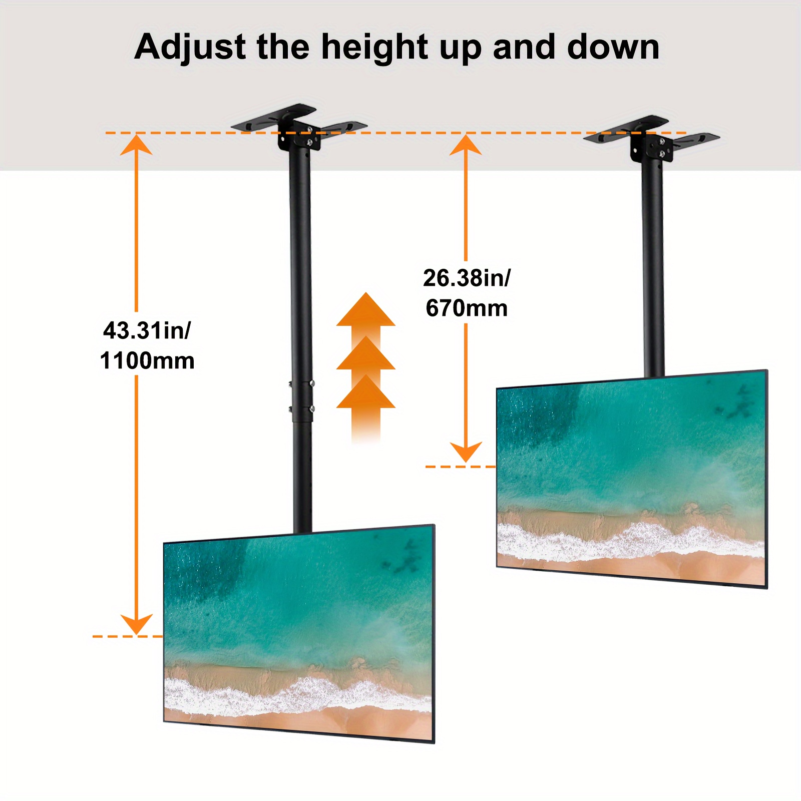 1  ceiling mount adjustable bracket fits most led lcd oled and plasma flat screen display 26 to 65 inch max vesa 600x400mm max     lbs details 4