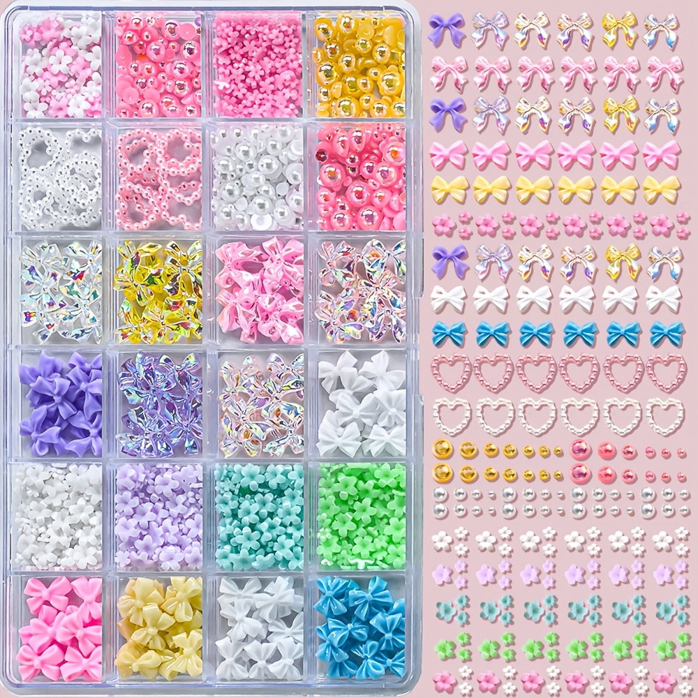 TEMU Kit de Decoración de Uñas Adorable de 24 Cuadrículas, Adornos 3D Macaron Perla Diamante de para Uñas Acrílicas, Suministros de Uñas para Diseño