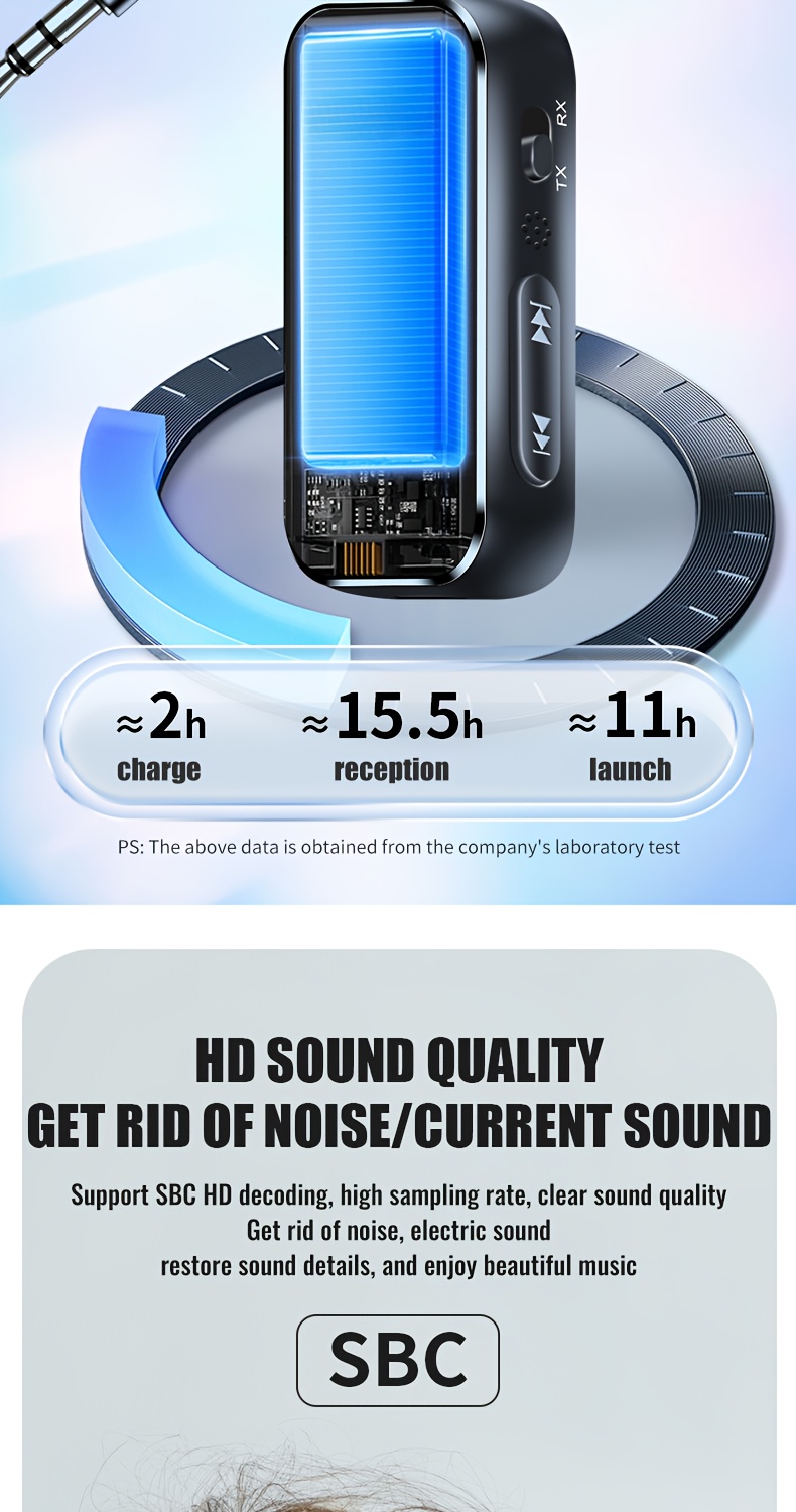 2-в-1 Bluetooth 5.4 Аудио Приемник Предавател, HiFi Стерео Безжичен Адаптер, 3.5mm AUX с Микрофон, Подходящ за Кола, Самолет, Телевизор, Компютър, Говорители