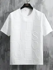 letter pattern textured and knit mens solid color short sleeve crew neck t shirt trendy and chic tops for men for summer details 6