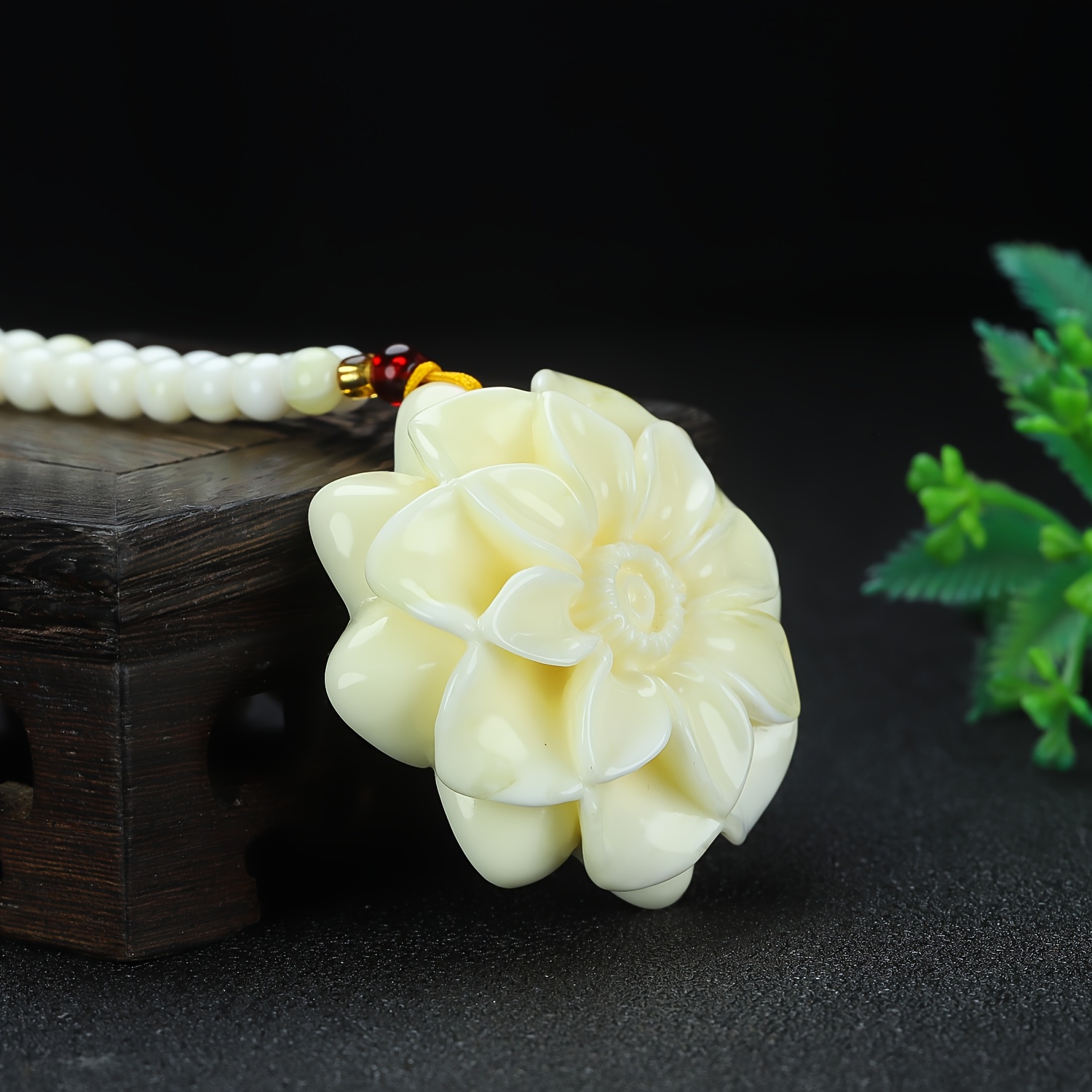 Elegant White Amber Flower Pendant Necklace, Daily Wear