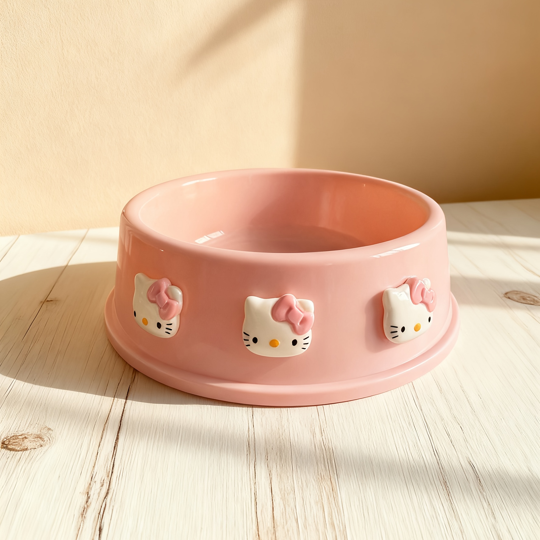Cartoon Hello Kitty Cat Pink Round Pet Bowl Kitty Puppy Bowl Kitten Feed Water Large Capacity Cutlery Fall Resistant Dog Bowl For Gifts