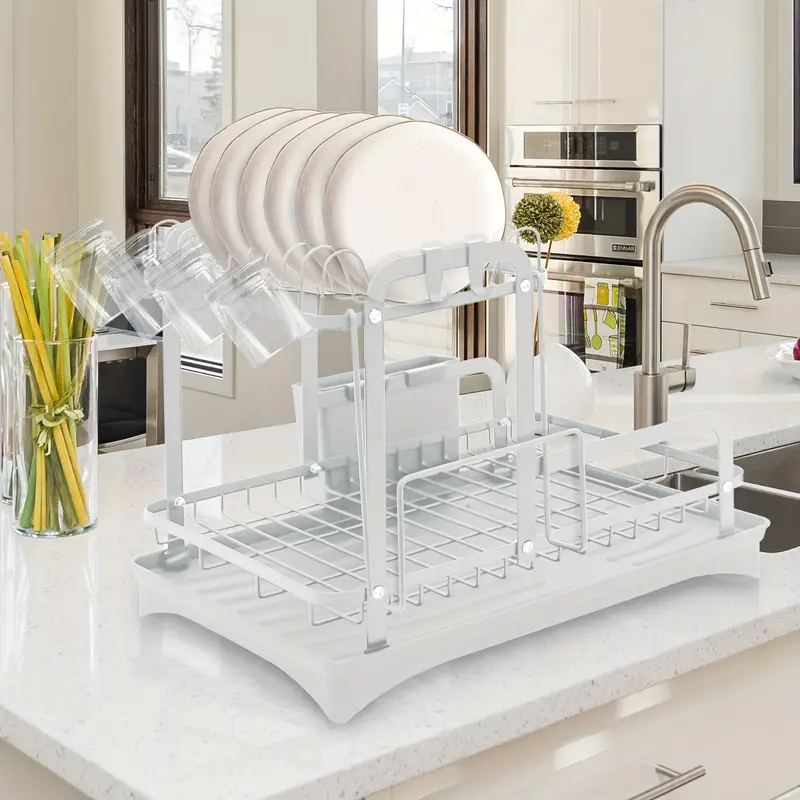 2 tier dish rack with dish drying rack 2 tier drainer kitchen counter cutlery holder cutting board holder cup holder and large dish racks Product details 0