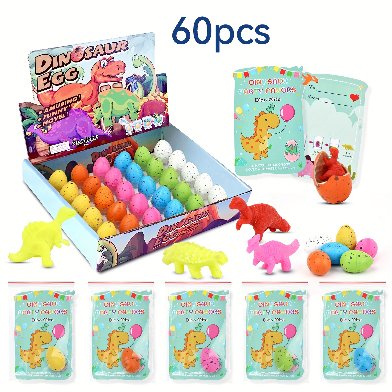 

60pcs Dinosaur Party Favors For Kids Boys Girls 3-12, Dinosaur Eggs With Cards Bulks, Dinosaur Birthday Party Supplies Goodie Bags Stuffers Classroom Prizes Gifts For Kids, Cute Size 1.2*0.8 Inches