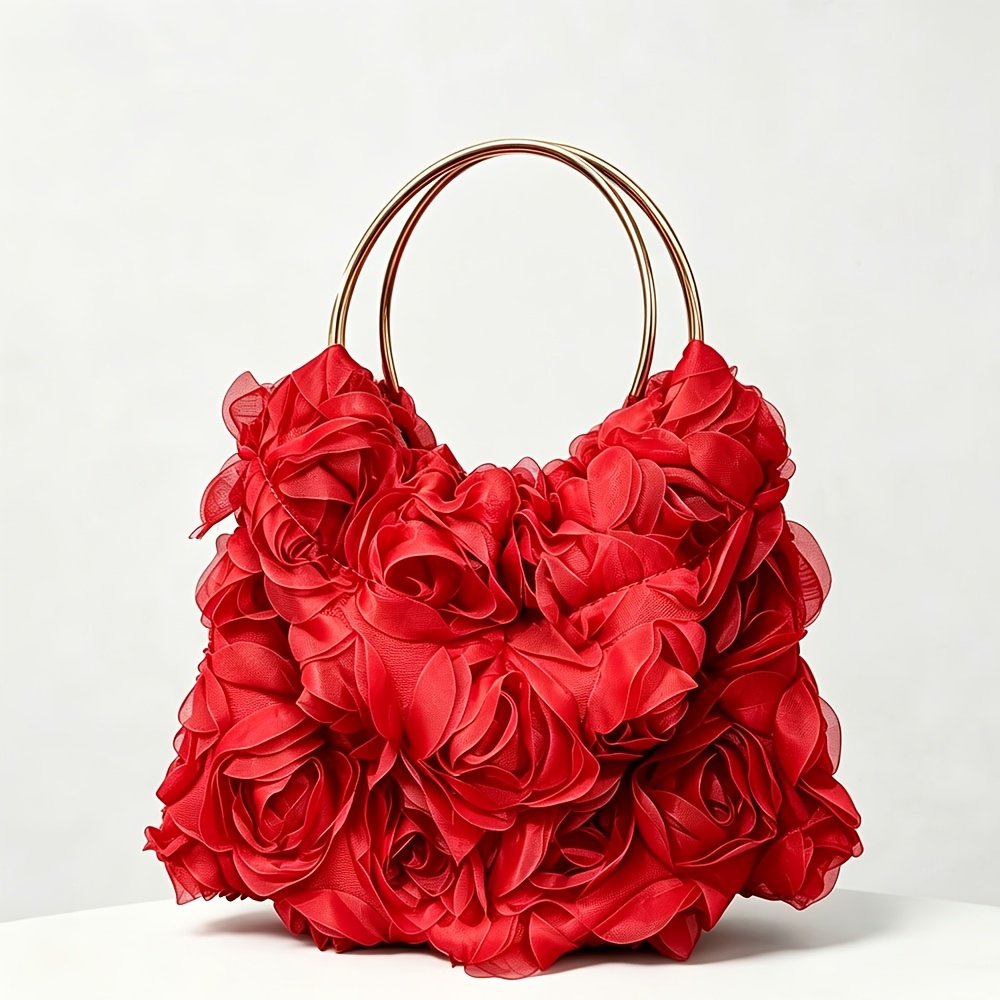 TEMU Fashion Women's Arm Bag, Exquisite Rose Floral Women's Handbag, Suitable For Beach, Valentine's Day Gift, Holiday Gift