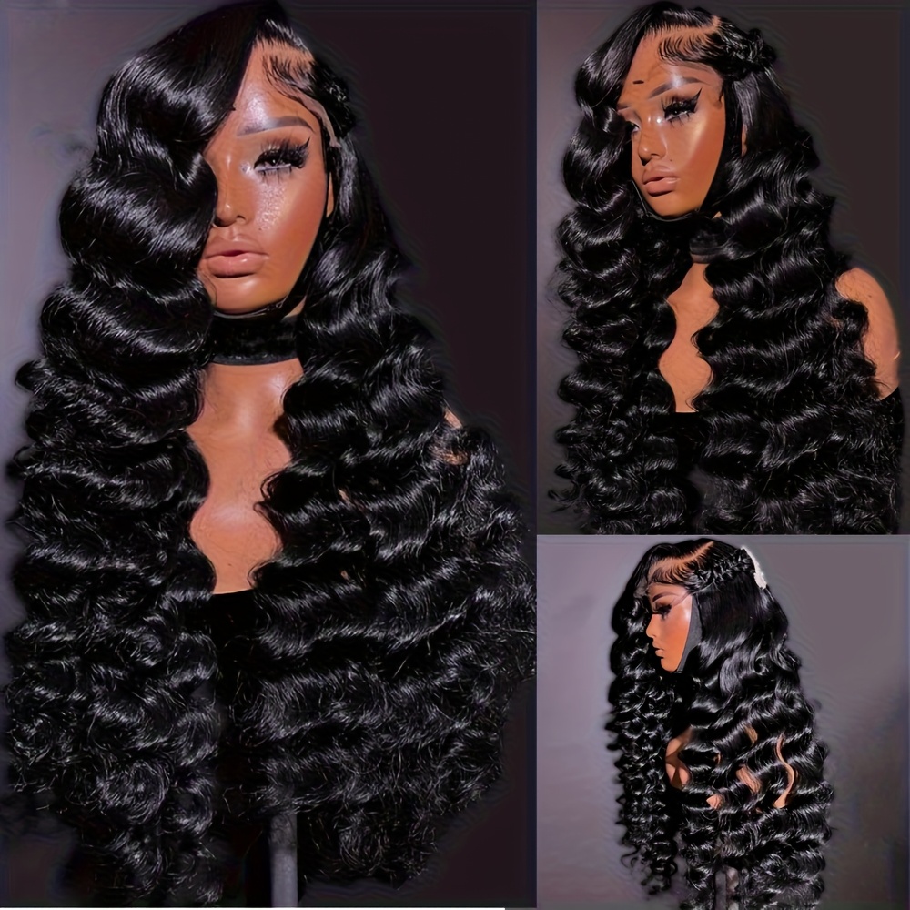 Synthetic Lace Front Wigs For Women With Black Hair, Featuring A Pre- Hairline. 13*4 Inch Wigs Are Made From Heat-resistant Fiber And Are Suitable For Daily Parties, Measuring 26 Inches In Length