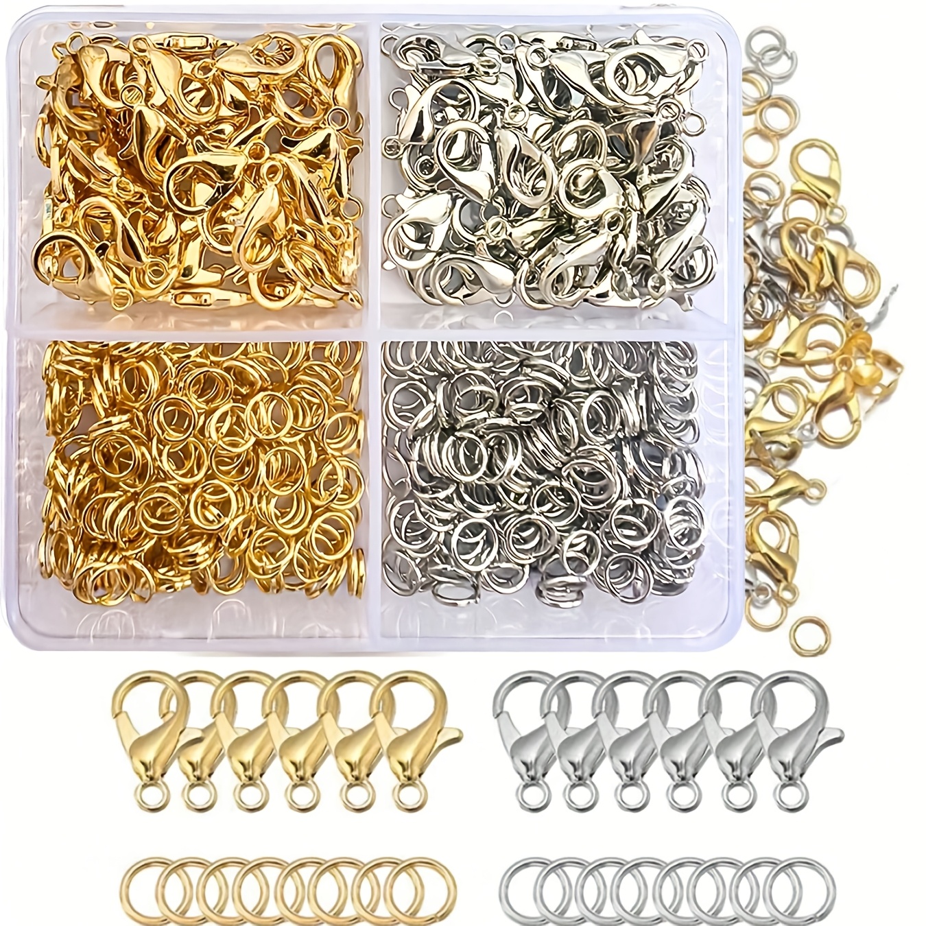 E-shop Goldene/Silberne 12 X 7mm Karabinerverschlüsse Armband Schmuckherstellung Set, Goldene Biegeringe Verbinder Verschlüsse Positionierungsperlen,