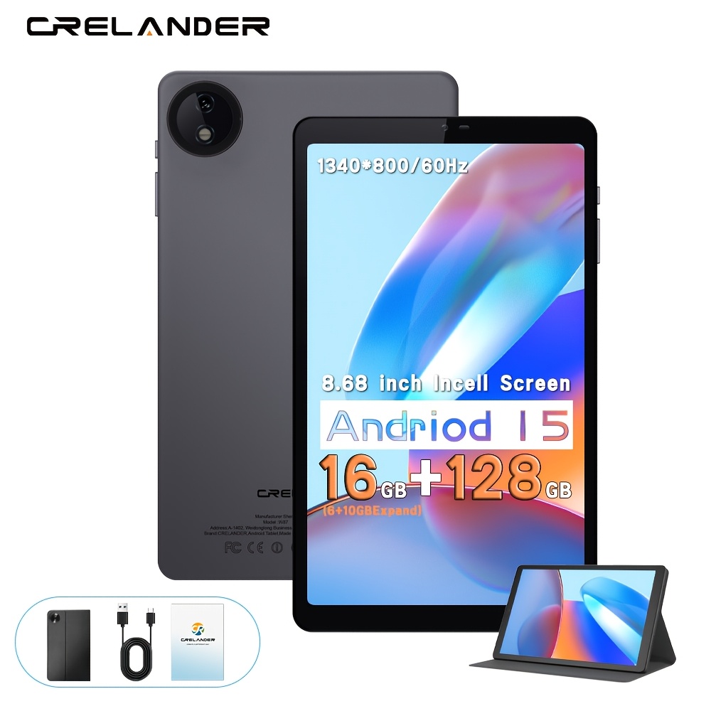 TEMU Crelander New 15 Tablet 8.68 Inch 1340x800 Resolution Incell Display 60hz Refresh Rate 16gb (6gb 10gb Expand) , 128gb Rom Supports 1tb Sd