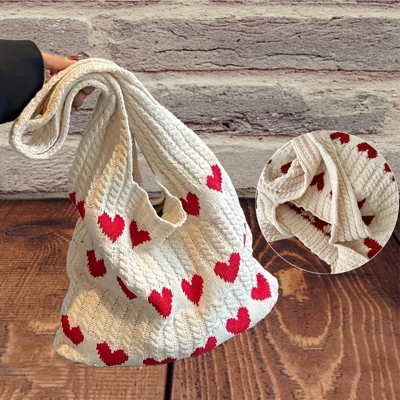 Adorable Heart-shaped Crochet Shoulder Bag, A Lightweight Knitted Tote For Women, Perfect For Shopping, Travel, Or The Beach, Ideal For Christmas And Halloween Presents
