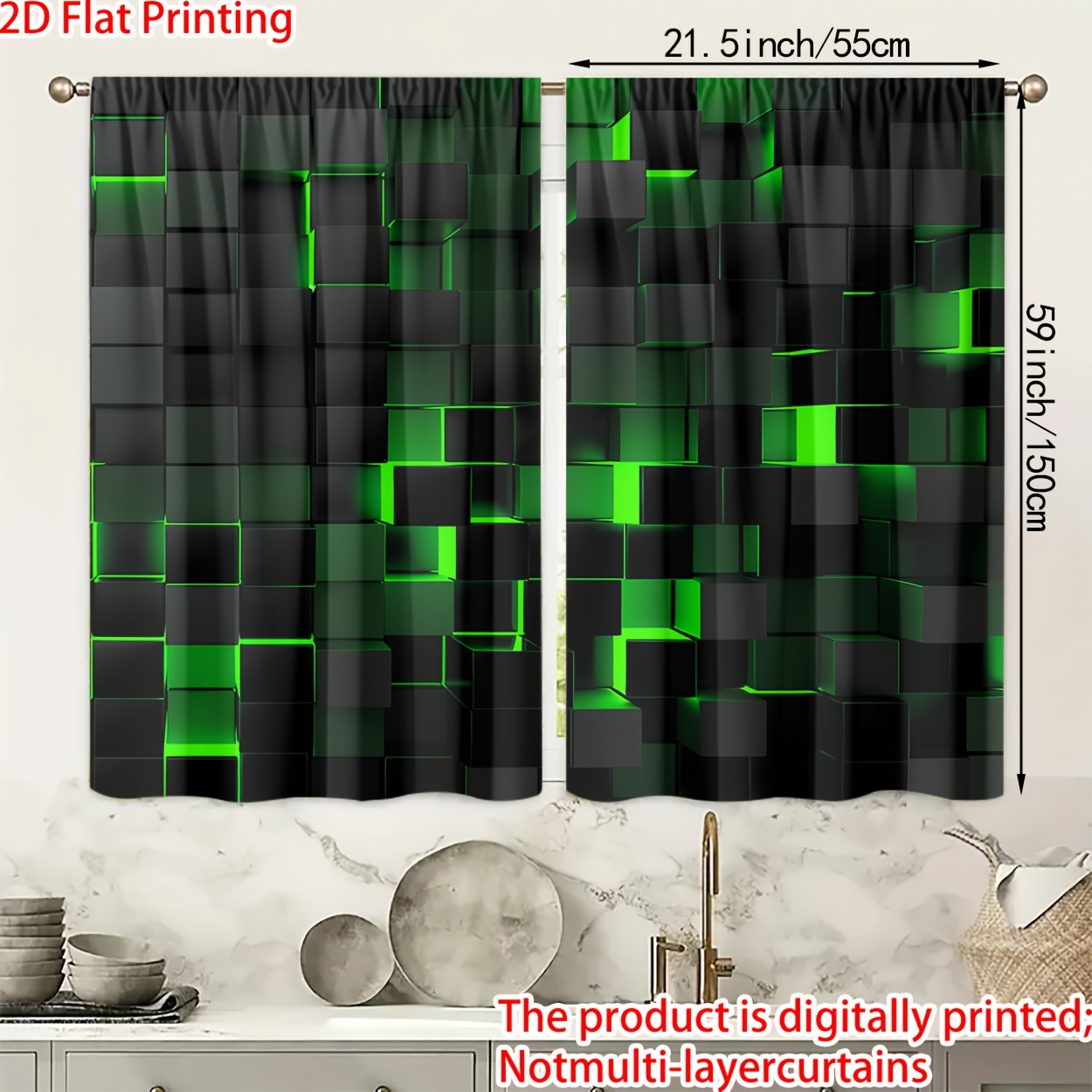 TEMU 2d Flat, 2 Panels, 2d Flat Printing, Polyester Material, Decorative Theme, High-definition Series -style Decorative Pattern Printed Curtains,