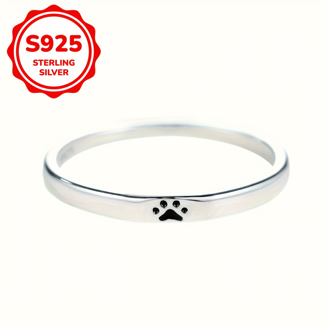 925 Sterling Silver Paw Print Ring for Women
