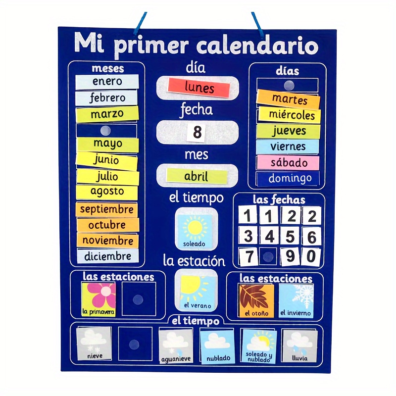

Felt Spanish Calendar Learning Board, Year Month Season Weather Wall Calendar, Early Education Puzzle Busy Board