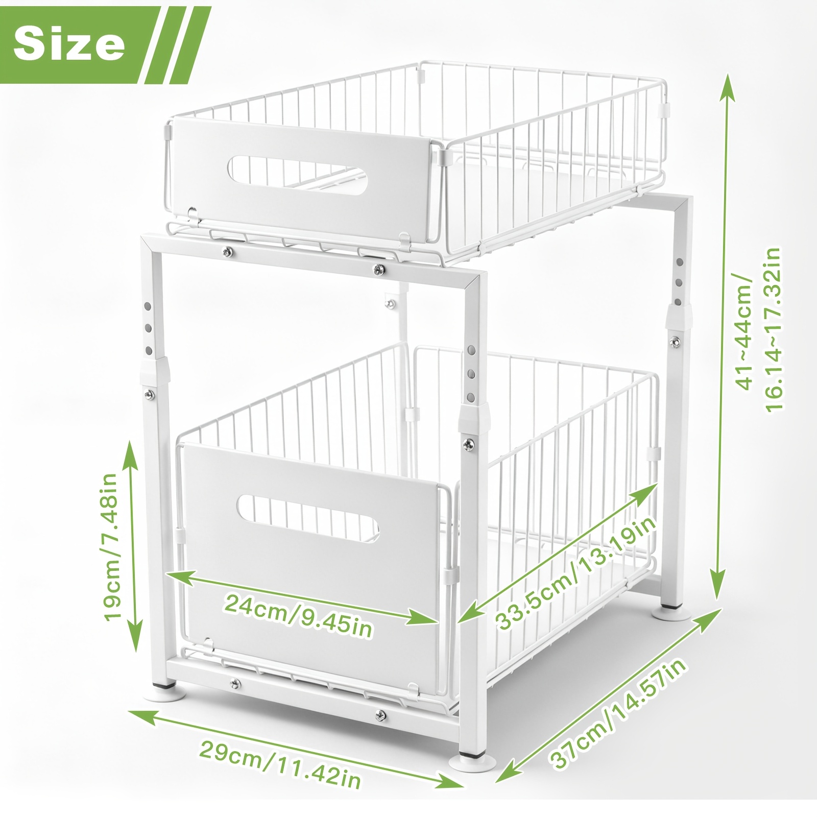 TEMU 2-tier Pull-out Kitchen Cabinet Organizer, Multifunctional Sliding Shelf For Sink Cabinet Dining Cabinet Side Cabinet, Height Adjustable 41-44cm