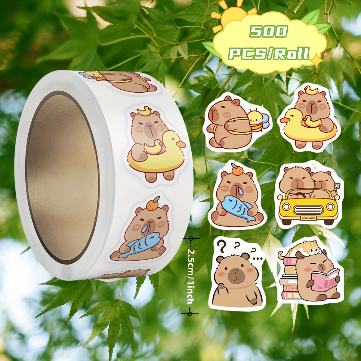 TEMU [por Capybara 2.54cm/500pcs/roll Pegatinas Decorativas de Capibara , Pegatinas Decorativas para Tazas, Pegatinas de para Empaque de Artículos,