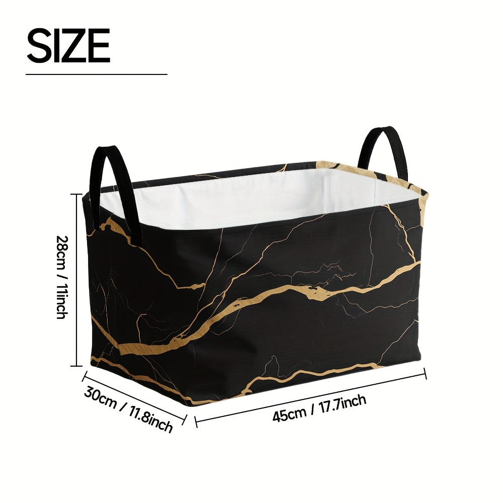 TEMU 1 pièce, Panier de Rangement Rectangulaire en Marbre Noir avec Impression Géométrique Dorée, Bac de Rangement Pliable, Panier Cadeau Pliable,