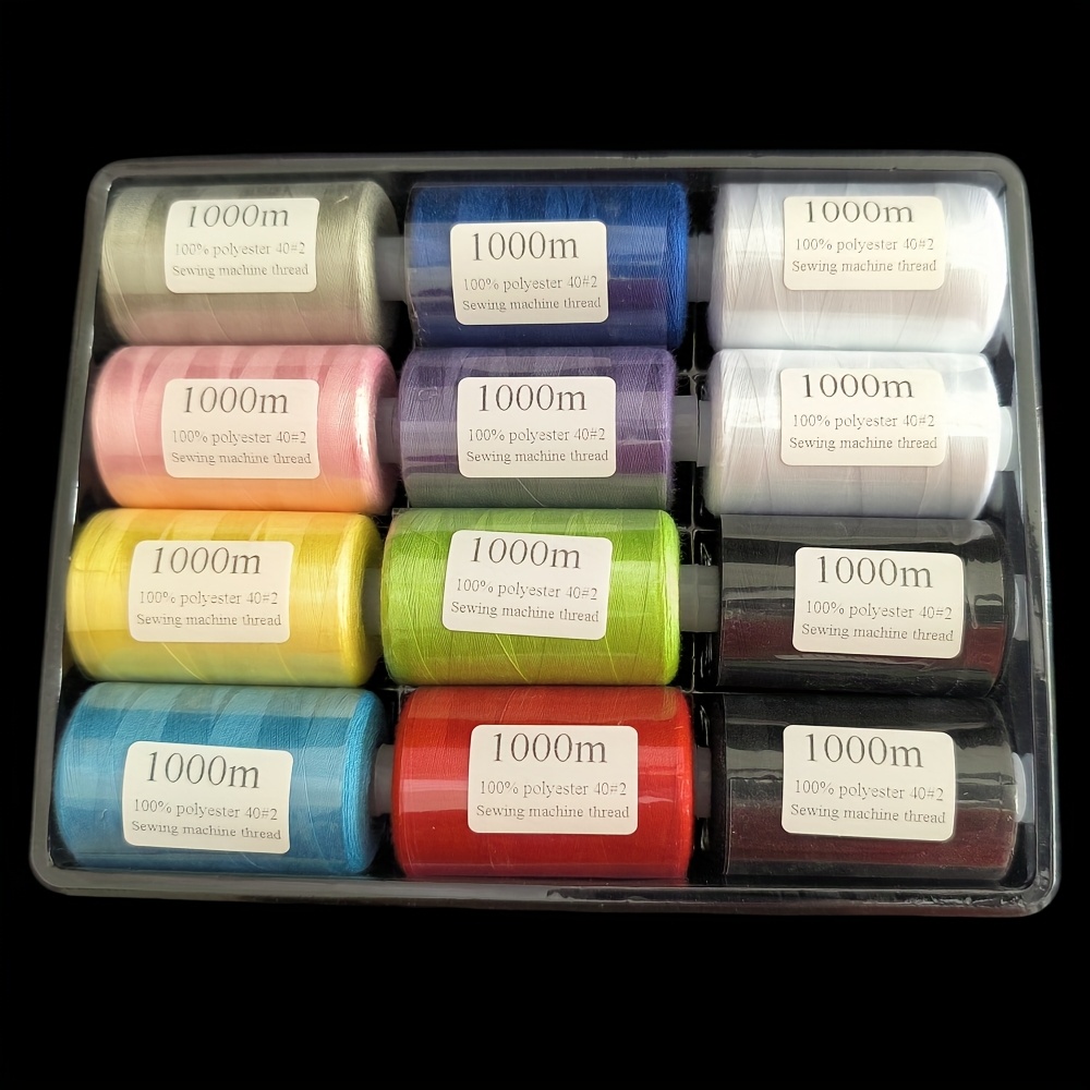E-shop 12 Rollen/Set 40S2 100% Polyester Nähgarn, Farbiges Garn 1000 Yards/Rolle, Passend für elektrische Nähmaschinen Handarbeit Näharbeiten