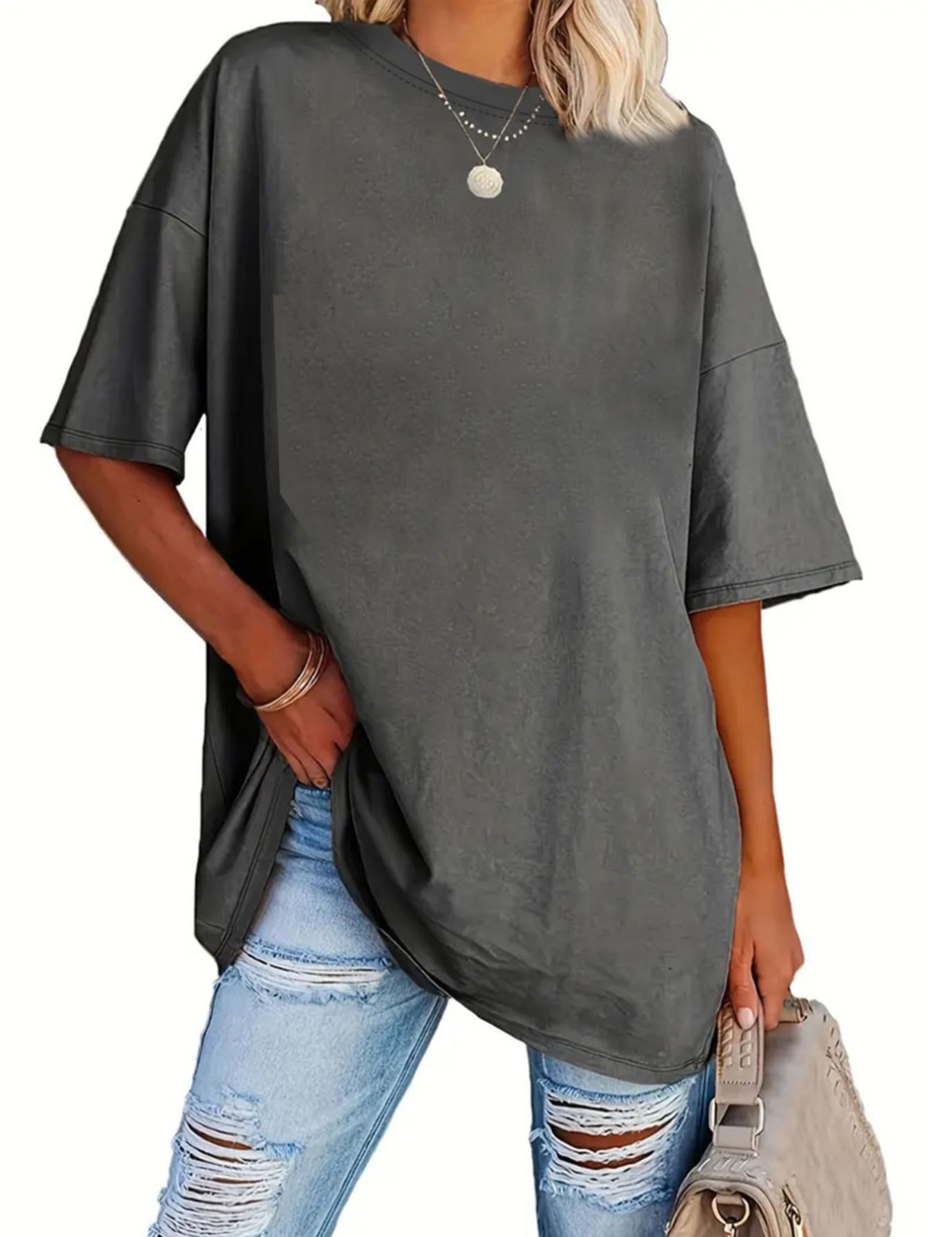 a very trendy solid color womens fashion t shirt   perfect for spring and summer and versatile     and all body types