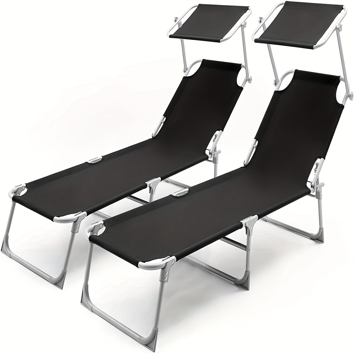 

Chaise longue pliante avec toit, ensemble de 2 chaises de plage portables, chaise longue de jardin, dossier réglable en 3 positions, tissu Oxford 600D, 193 x 53 x 30 cm, noir