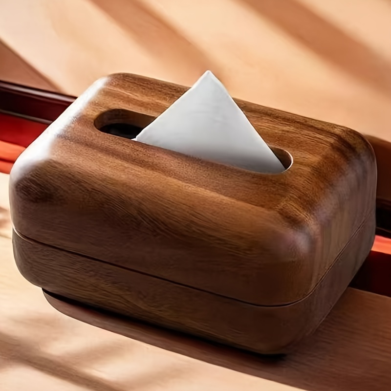 modern minimalist walnut tissue box elegant bathroom living room office decor easy replacement cover recycled wood construction space saving design for small spaces vintage home decoration storage organizer polished   durable build Product details 2