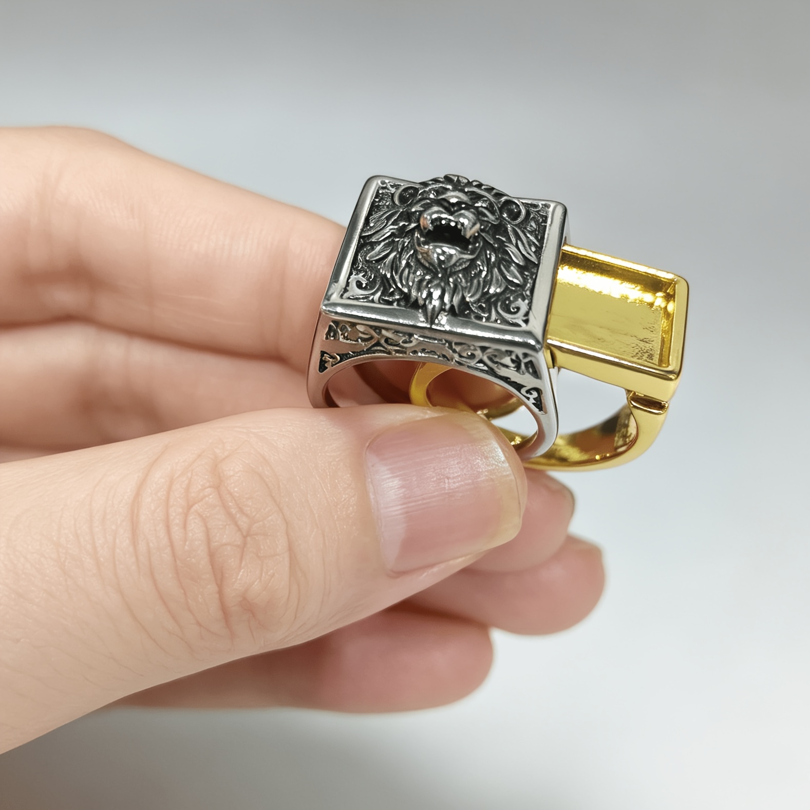 TEMU 1 bague de lion créative invisible, boîte de rangement, bague rétro facile à enfiler, usage , toutes les occasions, fête , rassemblement, cadeau