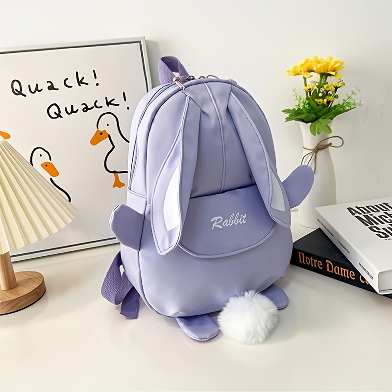 TEMU Girls' Bunny Ear Backpack High Quality Large School Bookbag With Bunny Ear Design & Embellished Suitable For Teen Outfits, Adjustable Shoulder