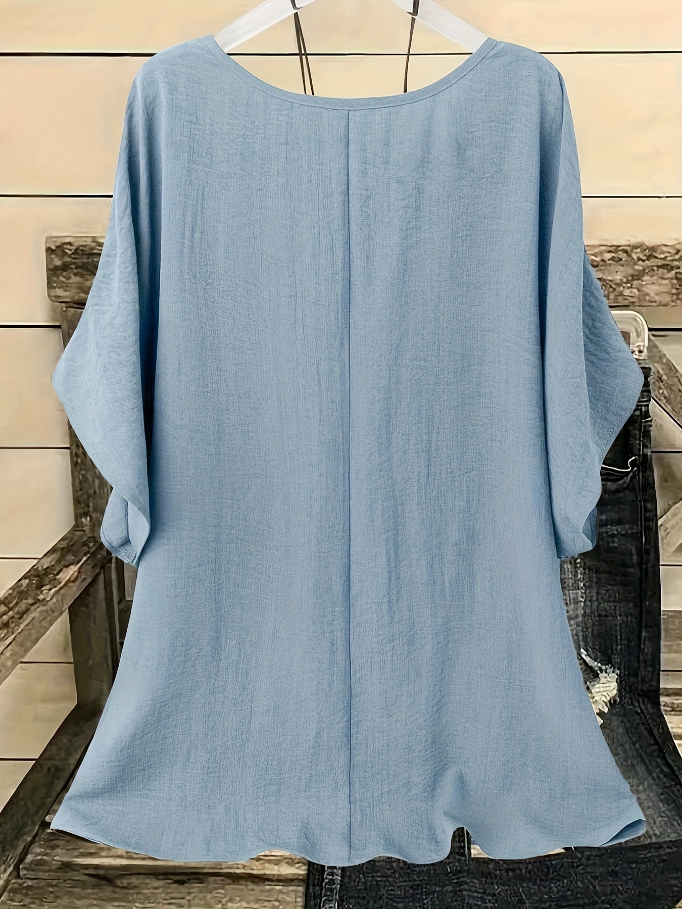 New Plus-Size Women'S Casual Vacation Solid Color Batwing Sleeve Shirt Top