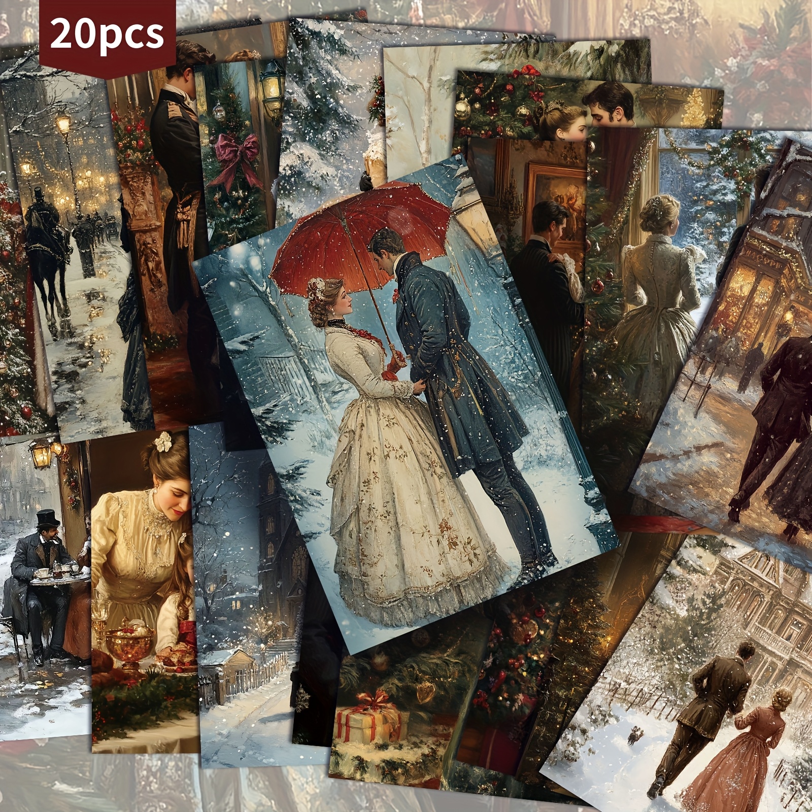 TEMU 20 Pack Vintage Christmas Lovers Paper Postcards -4x6 Inches Christmas Junk Journal Paper, Classic Pinup Illustrations, Collectible Decorative