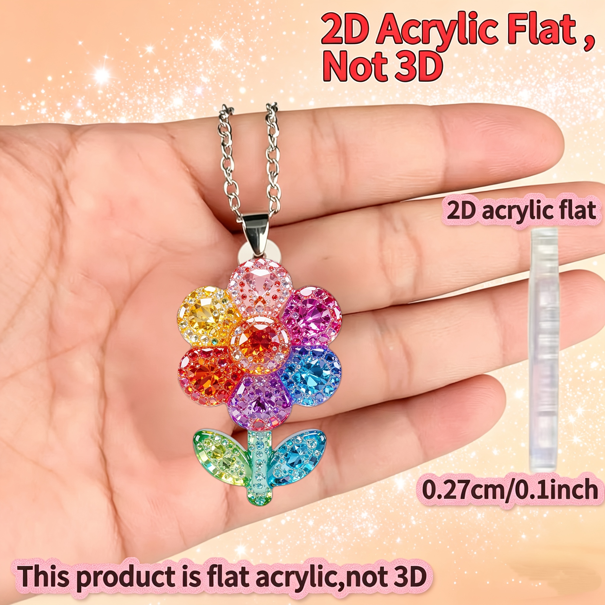 Acrylic Flower Picture Pendant Necklace, Ideal Gift