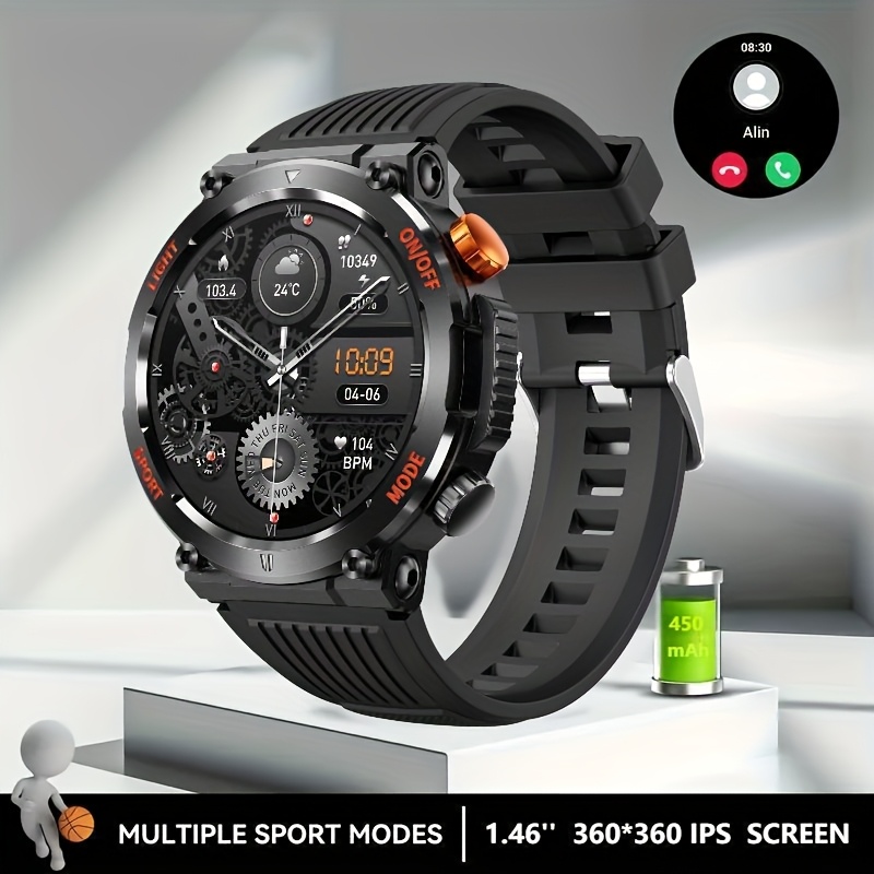 [Rugged Smart Watch] Rugged Multi-Function Smart Watch | Outdoor Fitness Tracker With Navigation Compass, Wireless Calling, LED Flashlight, Sleeping Monitor, Pedometer - Compatible With Android & IPhone