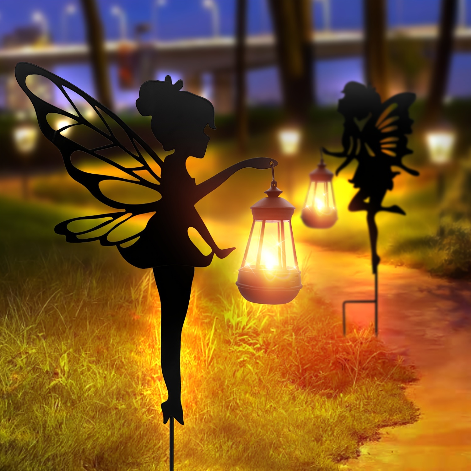 

Magical Solar-powered Fairy Lights, 2pc Set - Metal Garden Stakes For Enchanting Outdoor Ambiance