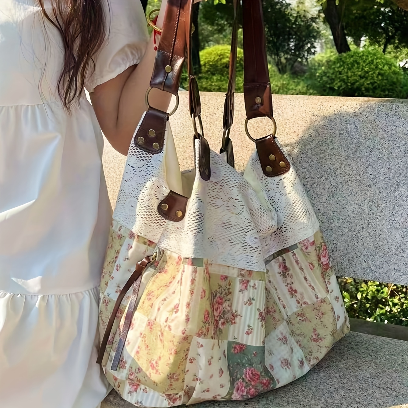 back to school tote bag ethnic style lace shoulder bag large capacity versatile fashion bag vintage campus bag foldable design ideal for college students commuting and   shoulder tote bag for students