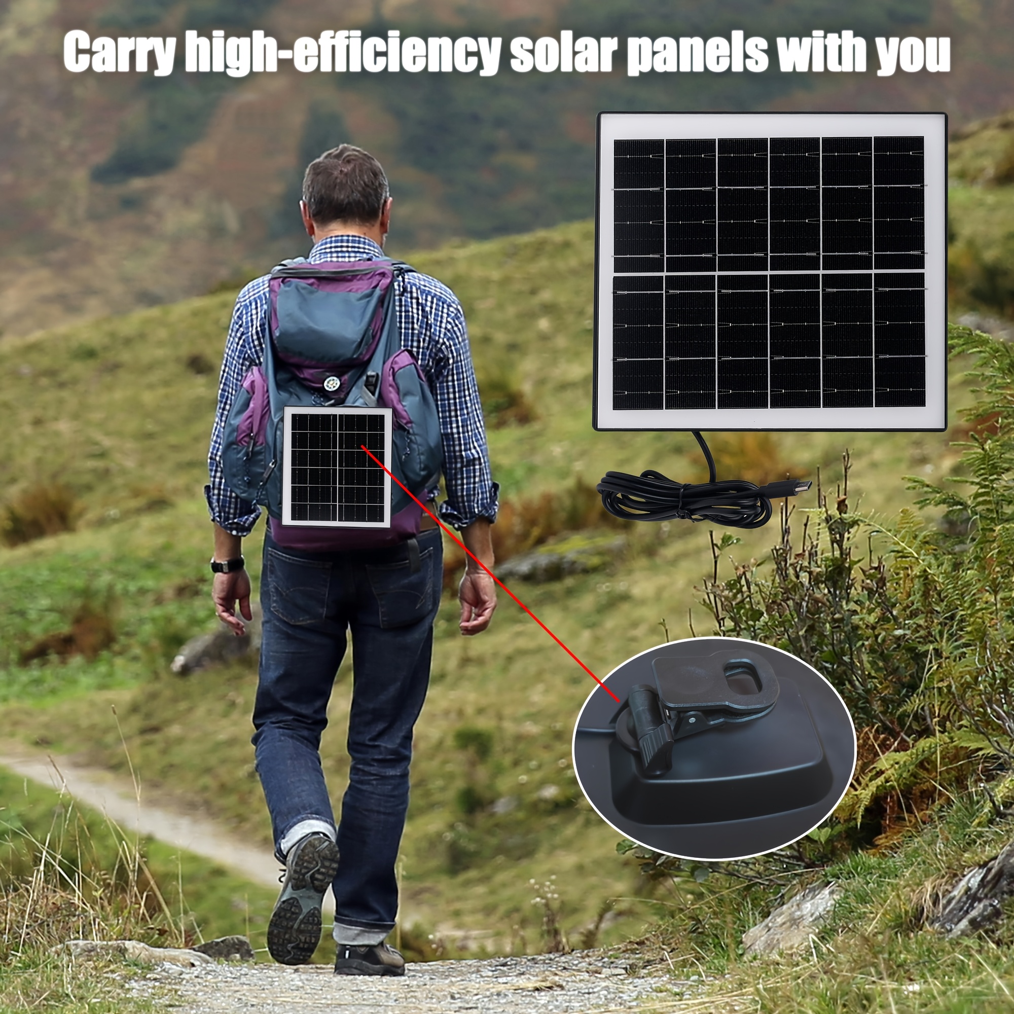 5w high   battery solar panels, 5200mah portable solar charger with usb connector for outdoor built-in battery security cameras and string lights, solar panel with battery, solar usb charger, solar panel portable, solar battery charger, outdoor power supply, lightweight panel, foldable solar setup, high  cells, durable solar cells, solar power bank, camping gear,     Product details 6